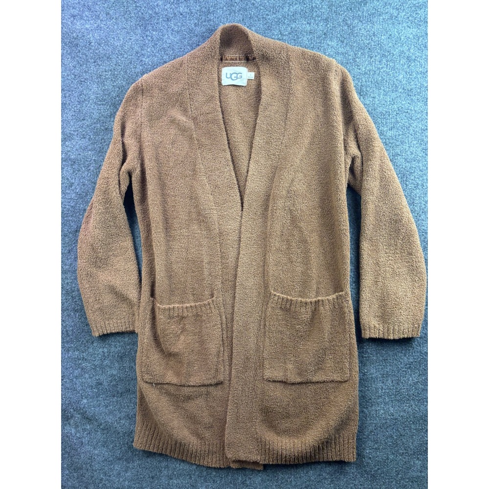 UGG Cardigan Sweater Womens Small Brown Fleece Open Front Pockets 1144472